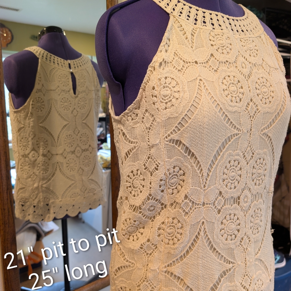 Adiva Women’s Cream Crochet Halter Tank Top